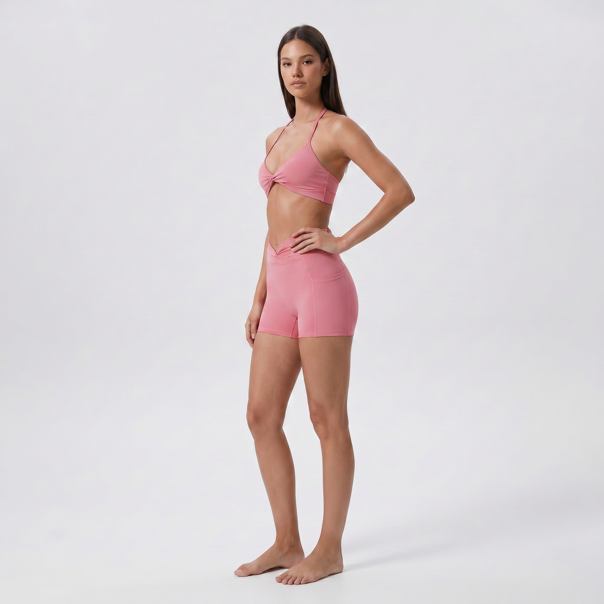 Twist-Waist Biker Shorts with Pockets