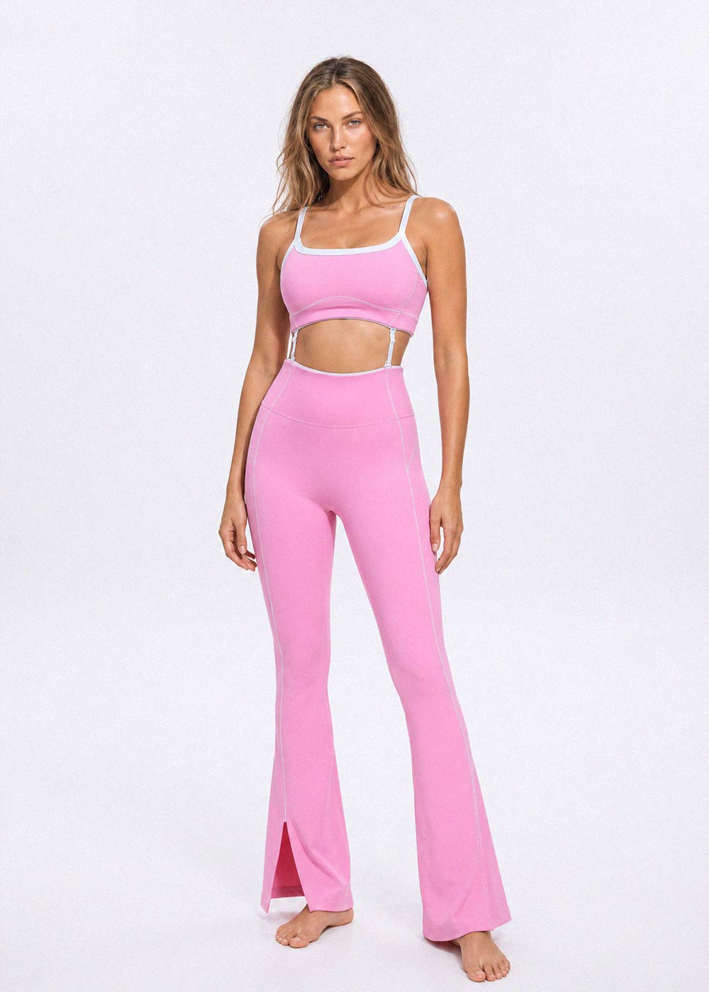 High-Waist Flared Leggings with Slit Hem