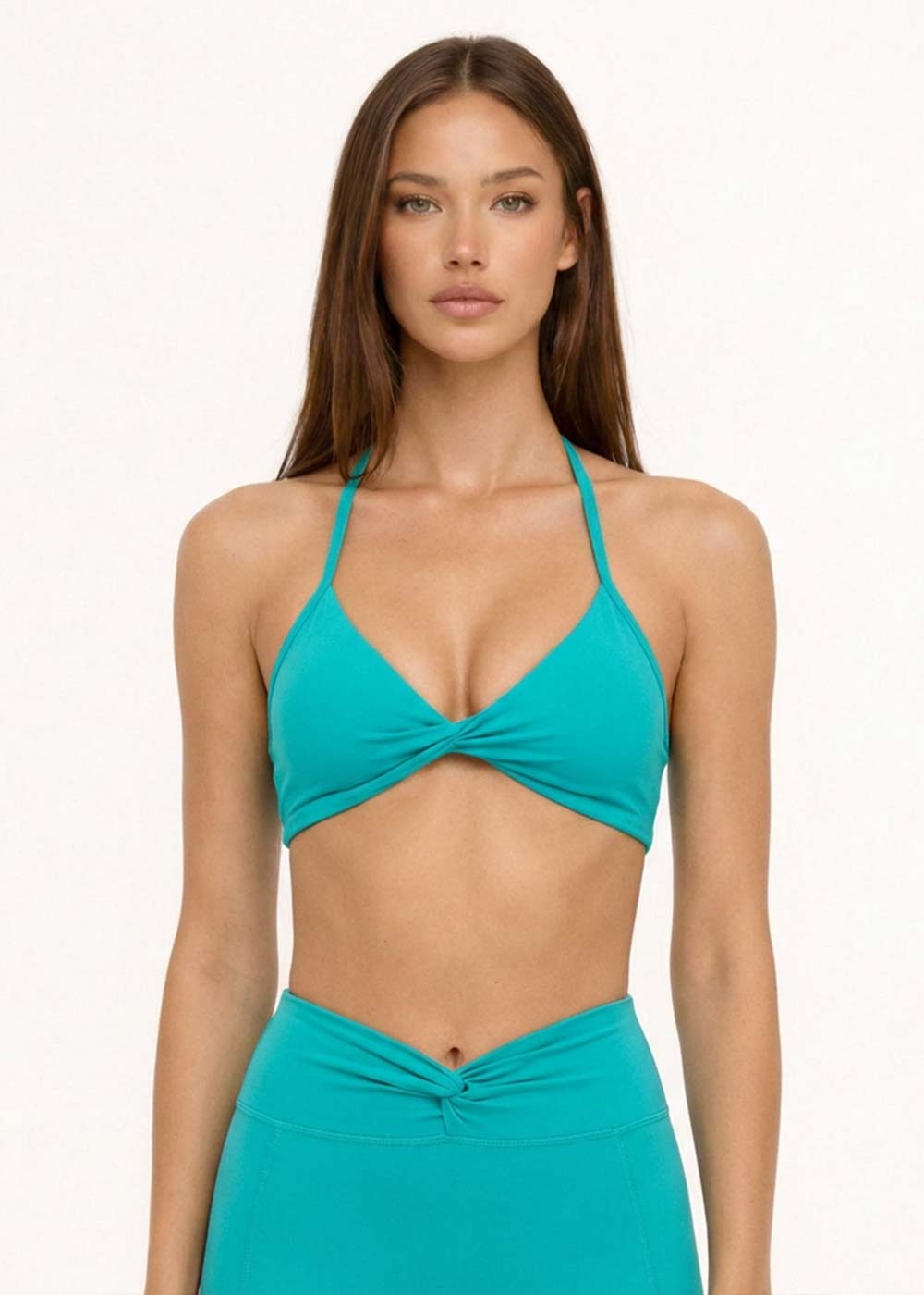 Twist-Front Halter Sports Bra