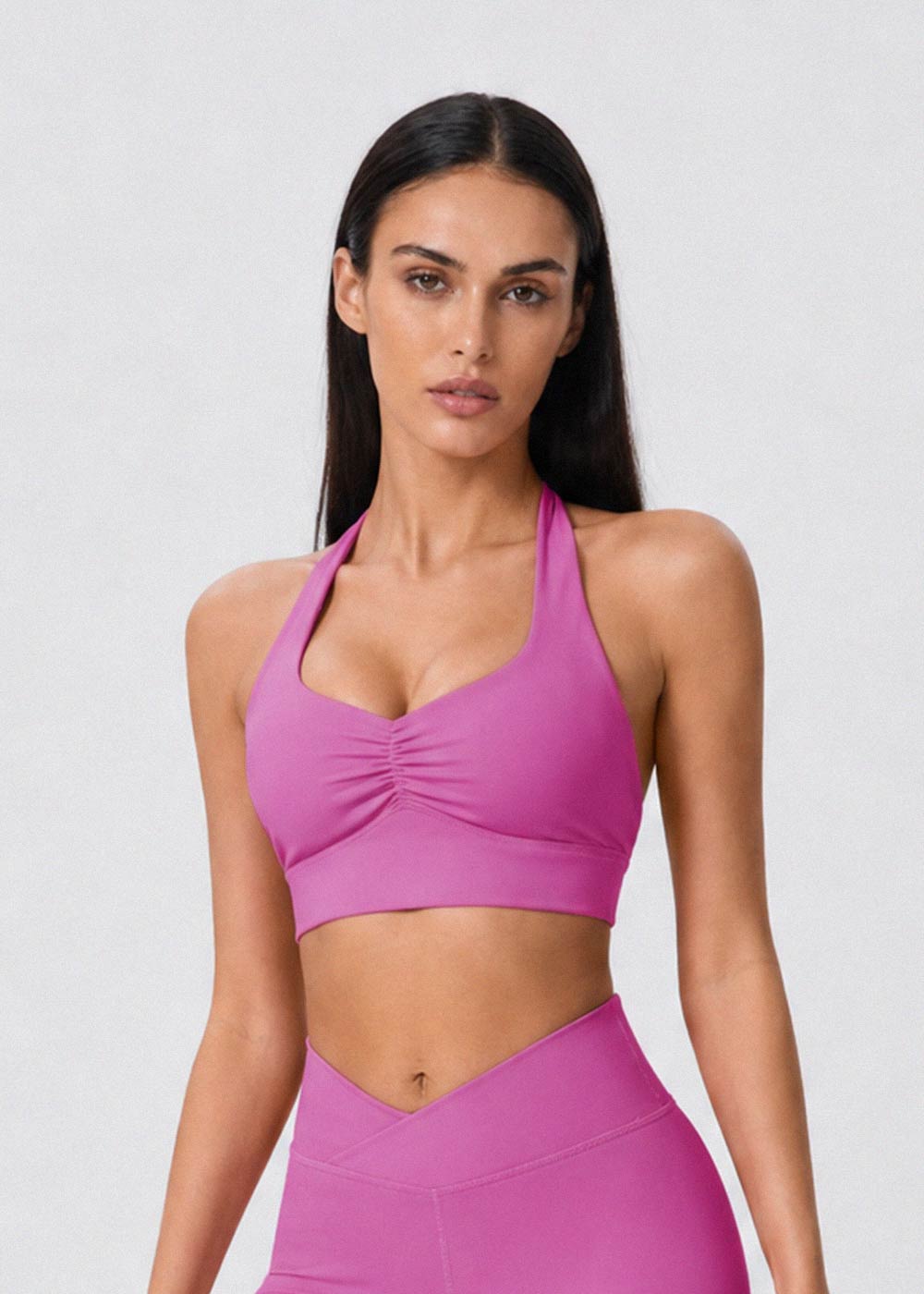 Halter Front Ruched Halter Backless Sports Bra
