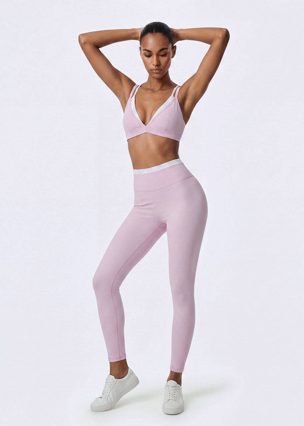 Deep V Contrast Trim Print Sports Bra