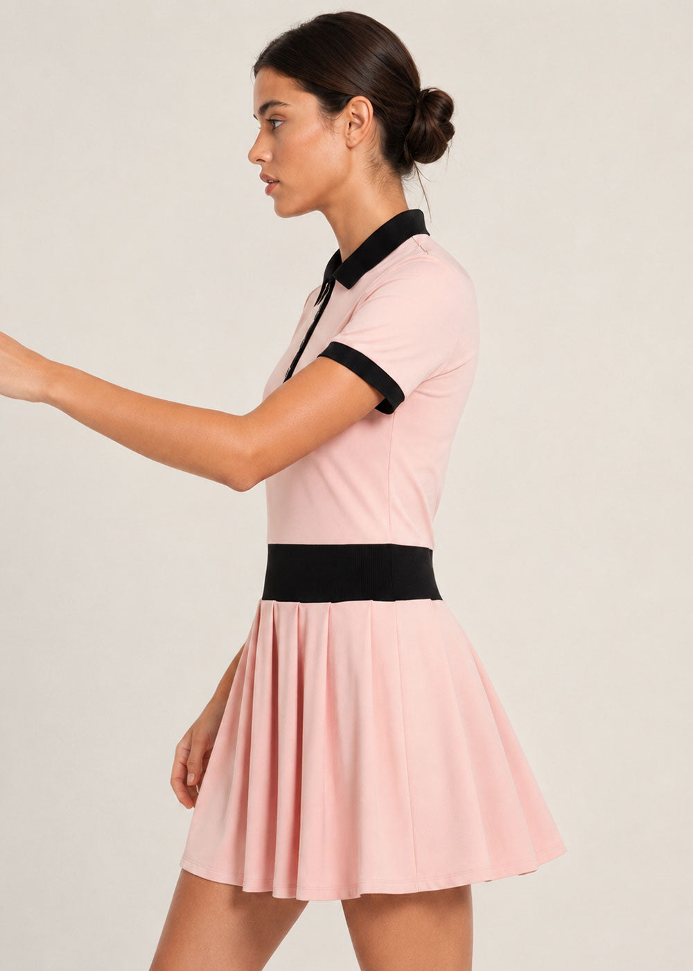 Contrast Polo Collar Pleated  Short‑Sleeve Tennis Dress