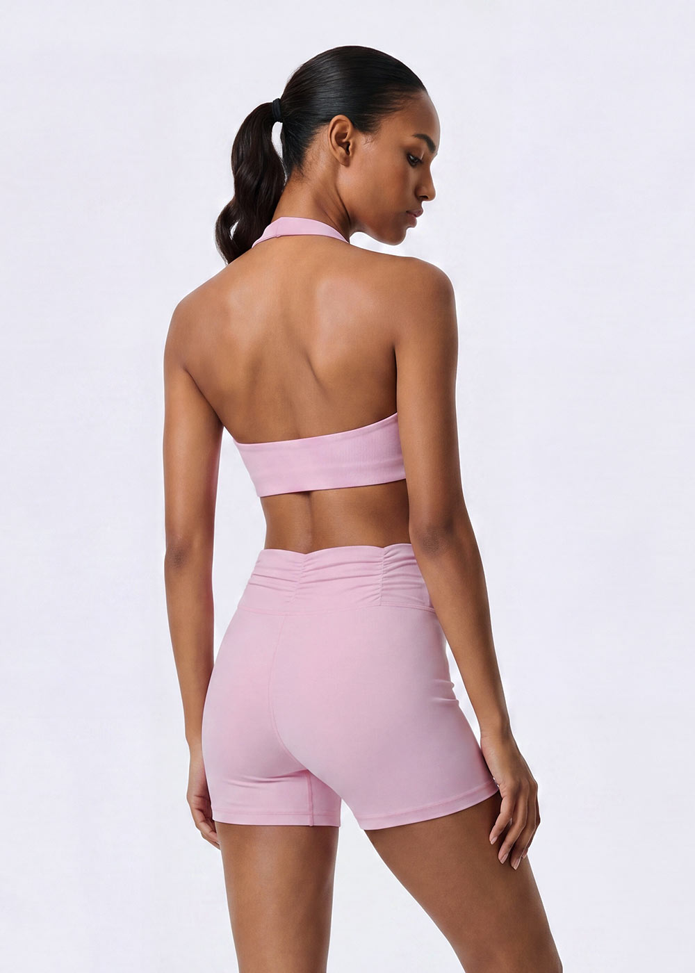 Halter Ruched V Neck Sports Bra