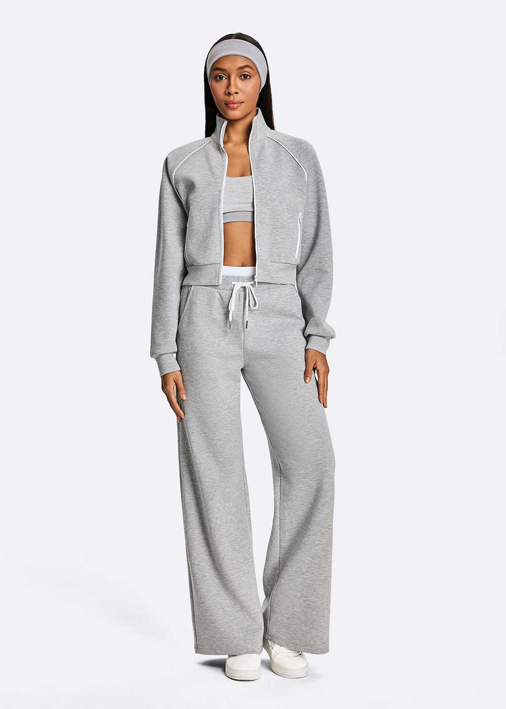 Zip-Up Athletic Contrast Stitch Cropped Track Jacket
