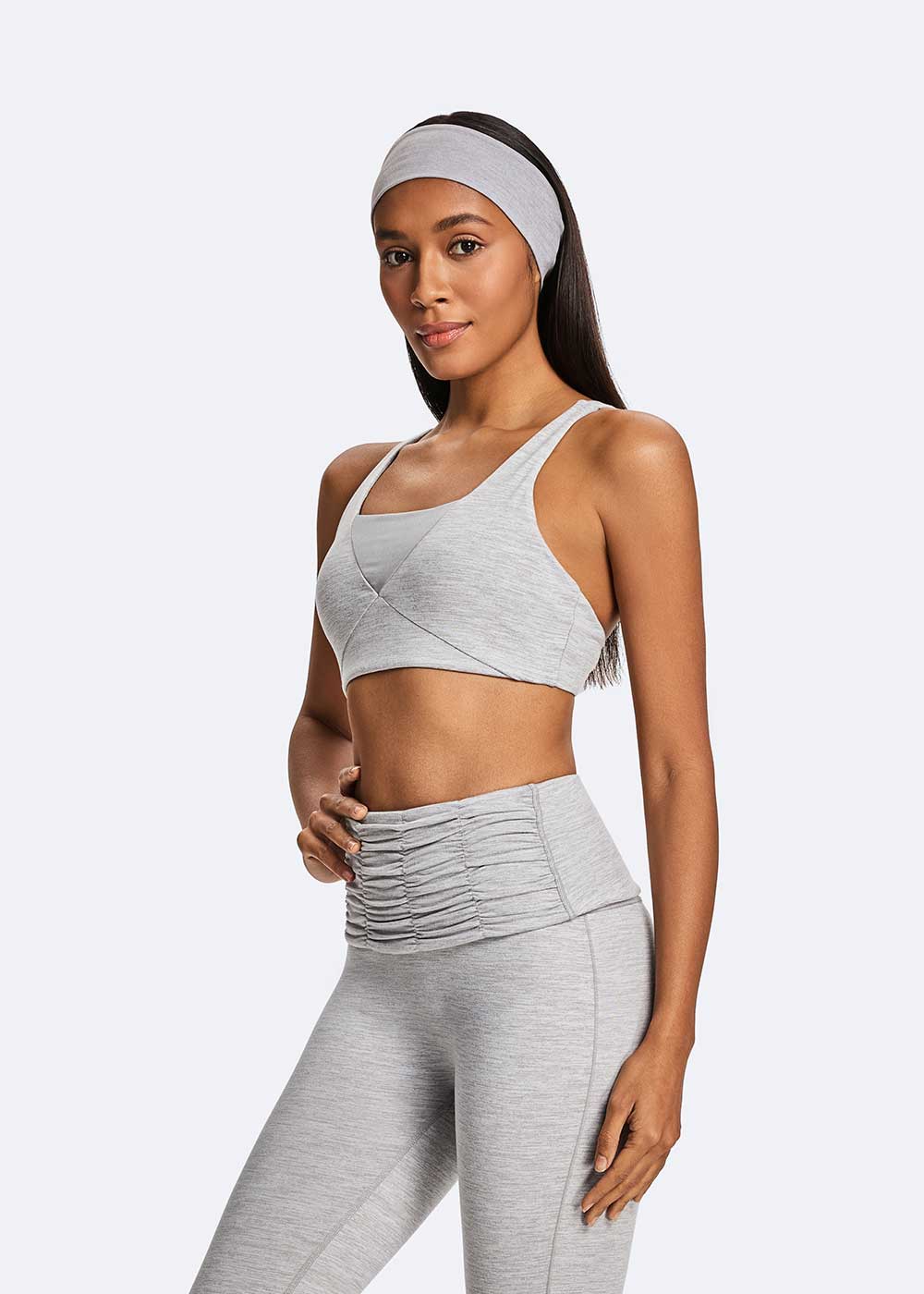 Grey Cross Front Layered Workout Bra