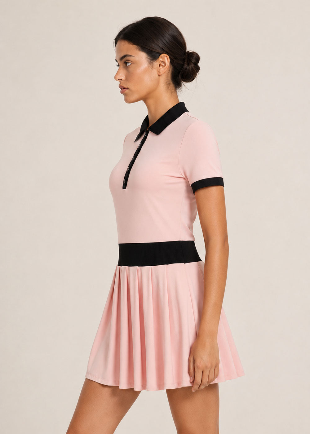 Contrast Polo Collar Pleated  Short‑Sleeve Tennis Dress