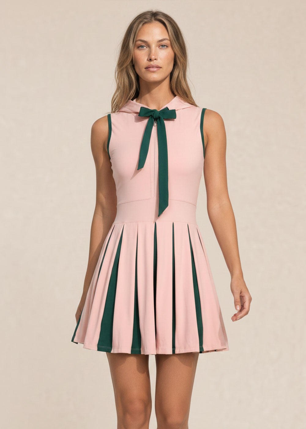 Bow Detail Hooded Pleated Tennis Dress