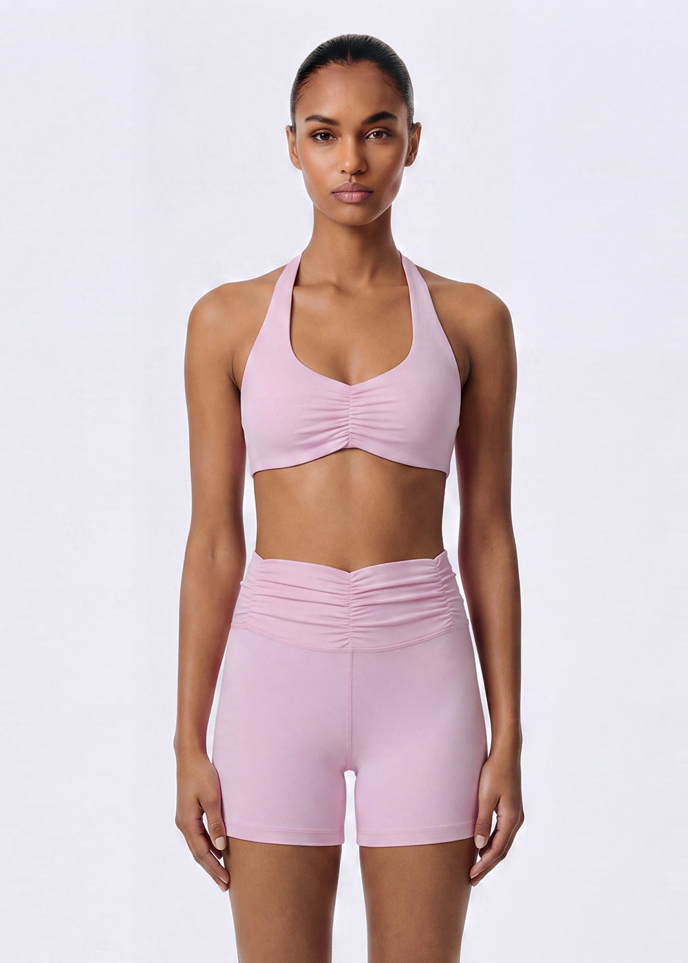 Halter Ruched V Neck Sports Bra