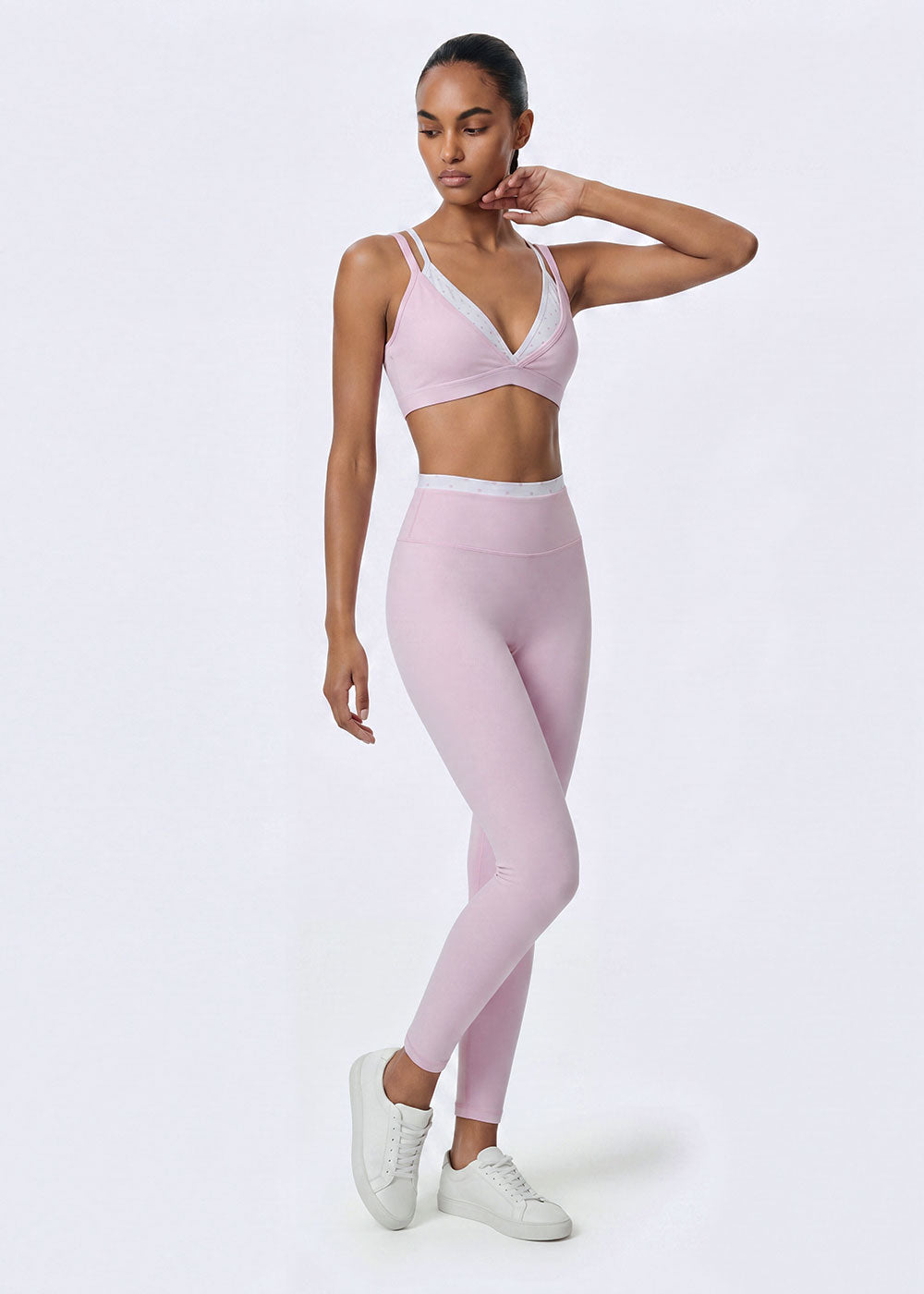 Deep V Contrast Trim Print Sports Bra
