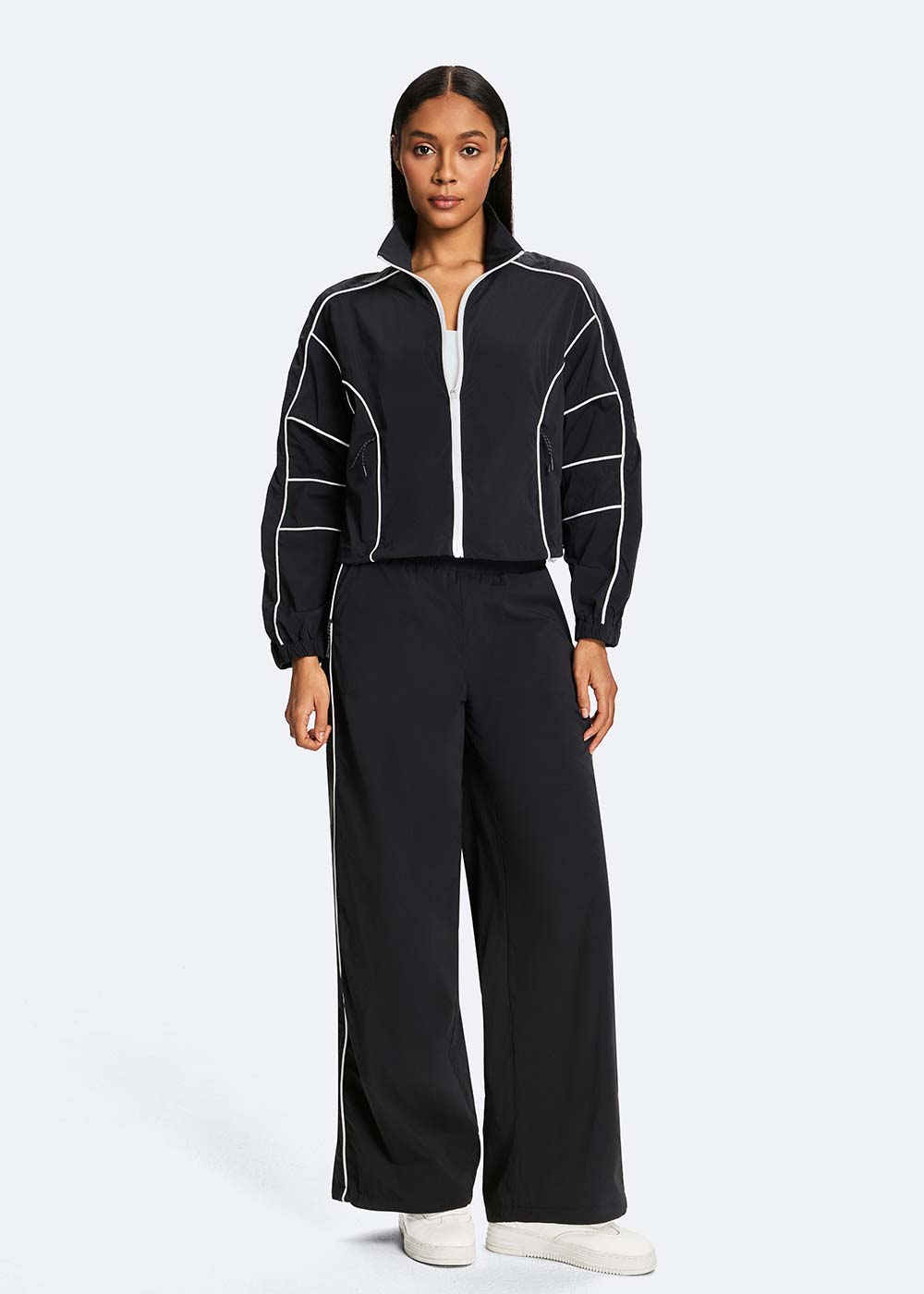 Contrast Piping Cropped Windbreaker