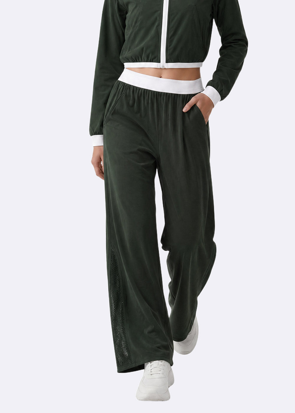 Color-Block Mesh Wide Leg Track Pants