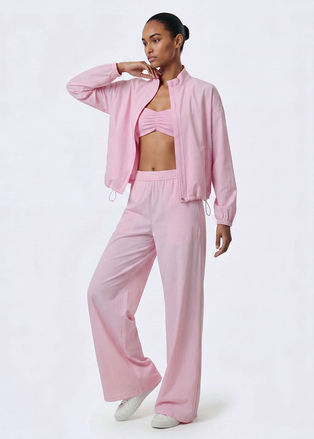 Lightweight Woven Stand Collar Loose Zip Jacket