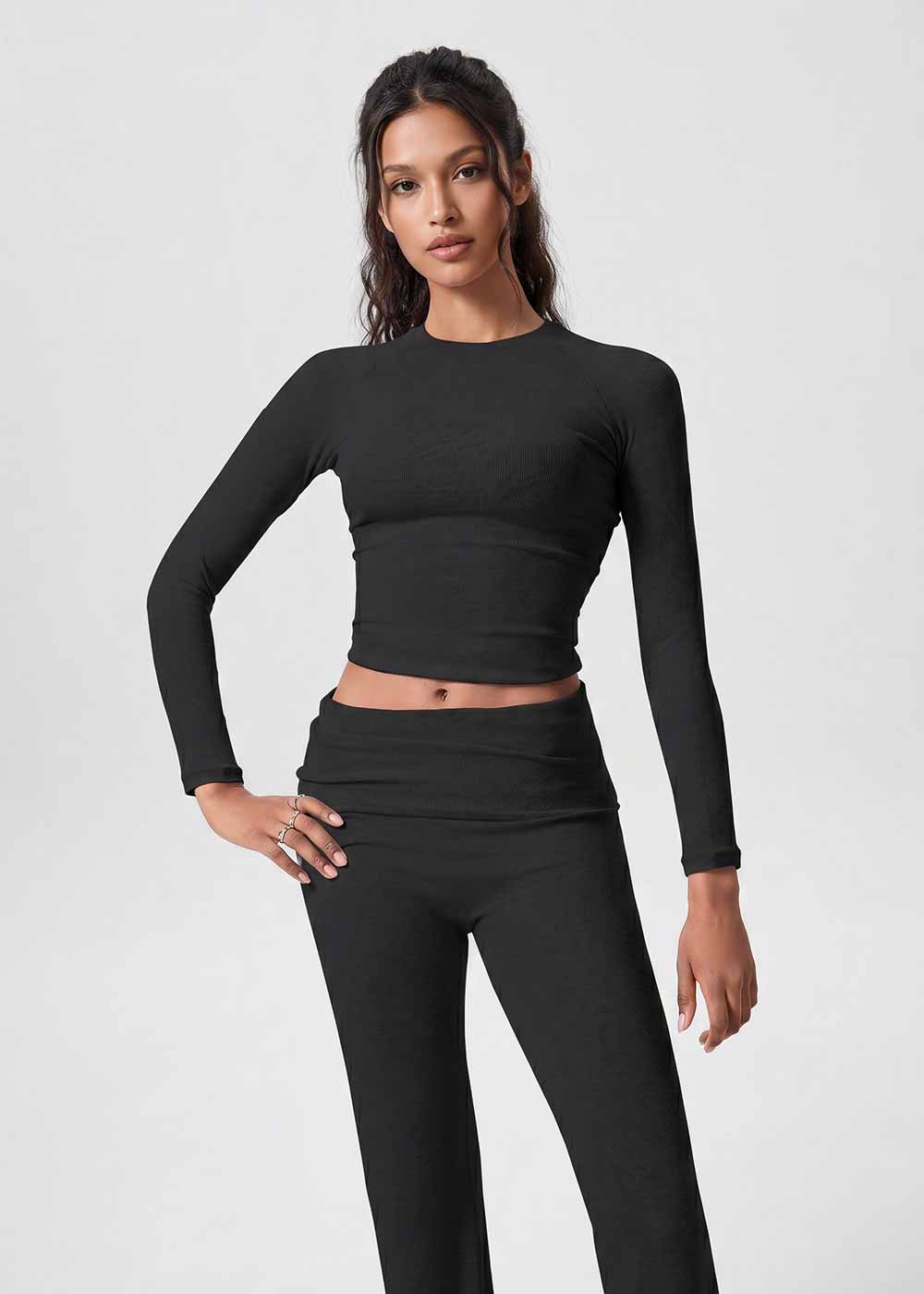 Ribbed Cropped Long Sleeve Workout Top