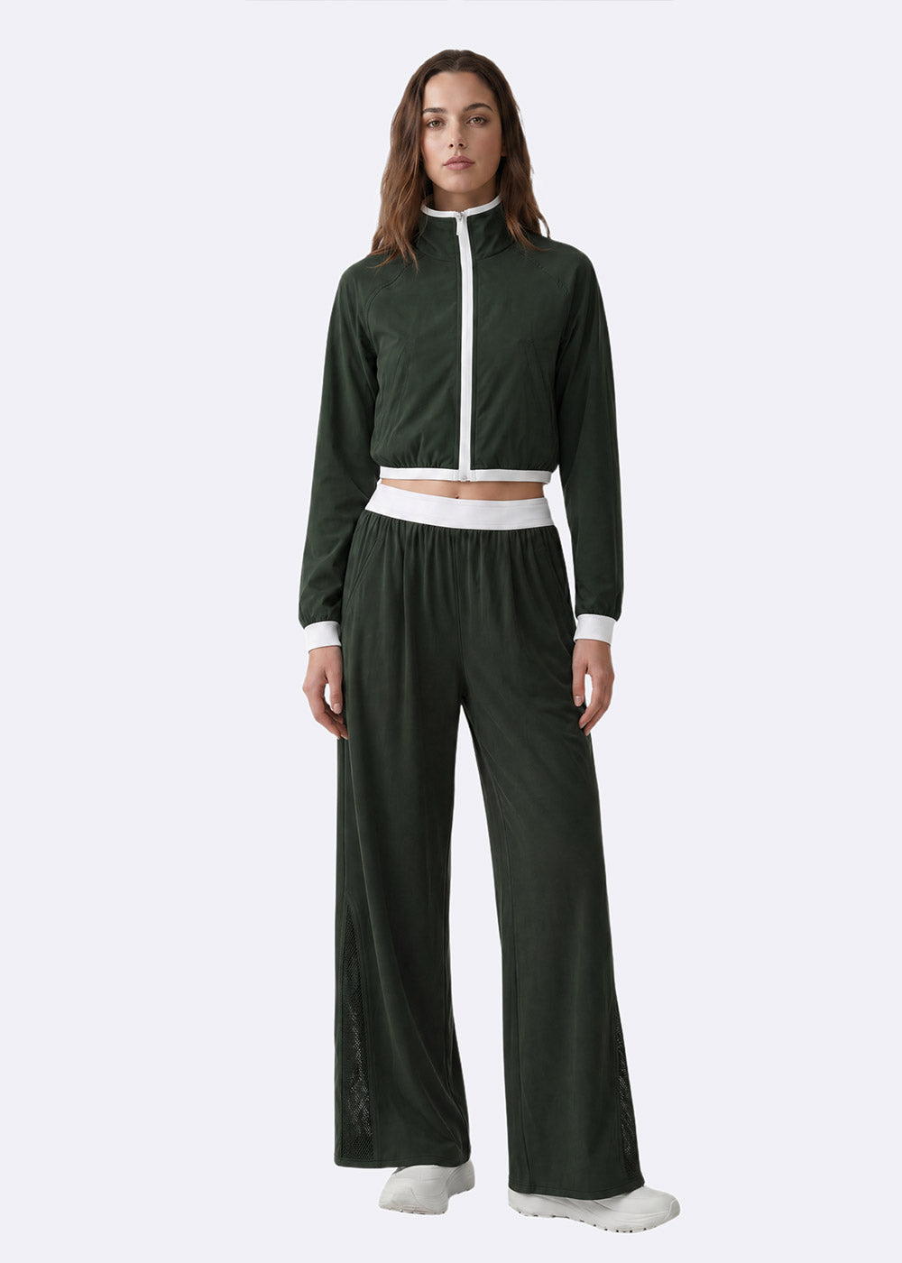 Color-Block Mesh Wide Leg Track Pants