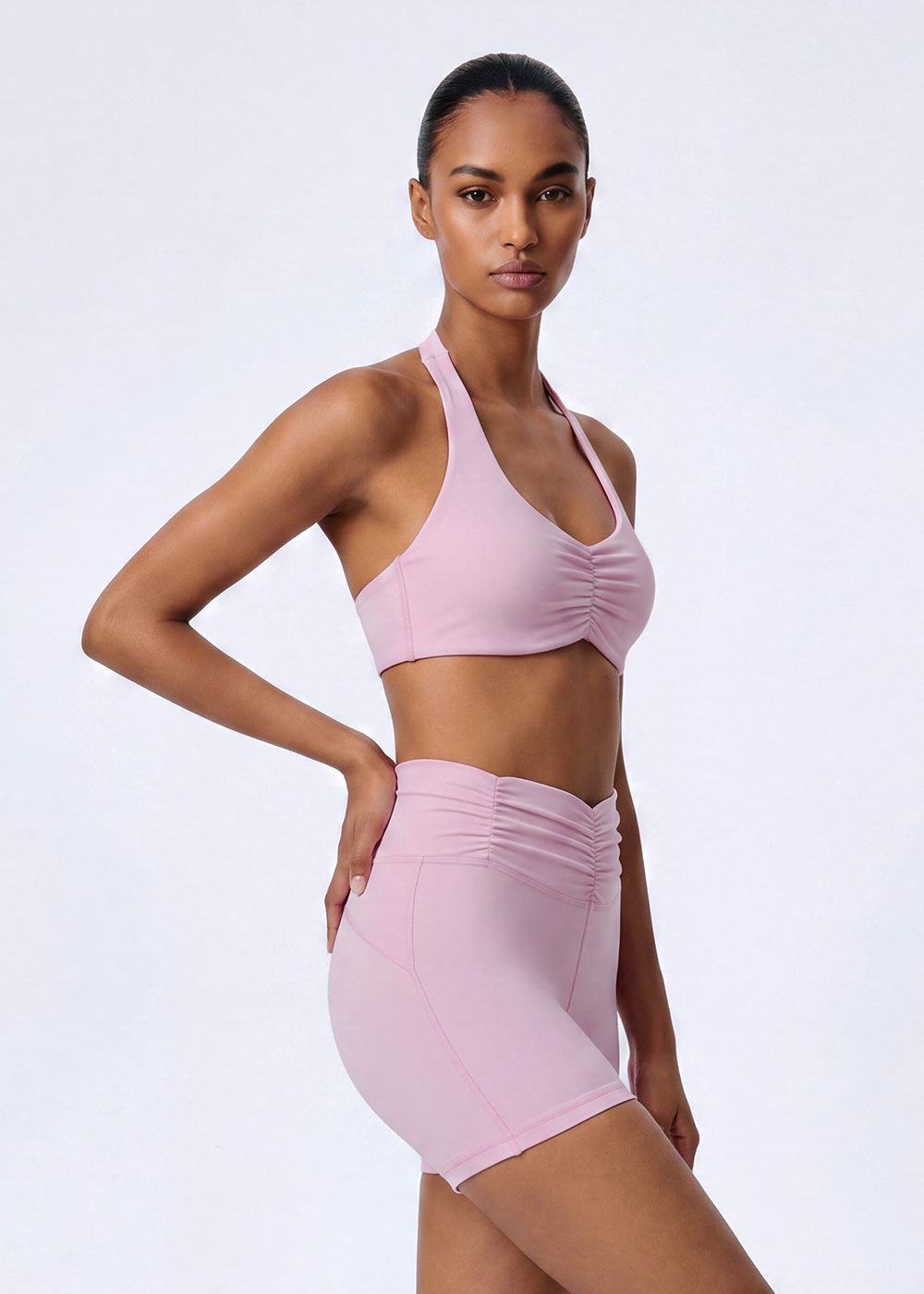 Halter Ruched V Neck Sports Bra