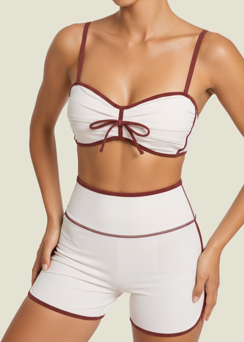 Sweetheart Neck Tie‑Front Spaghetti Strap Fitness Bra