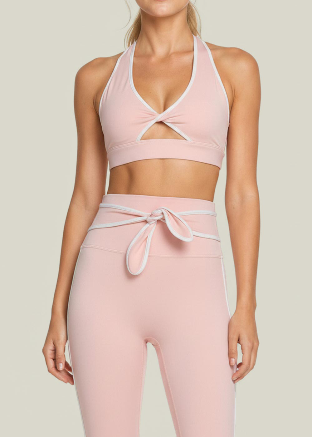 V‑Neck Front Knot Halter Twist Cut‑Out Sports Bra