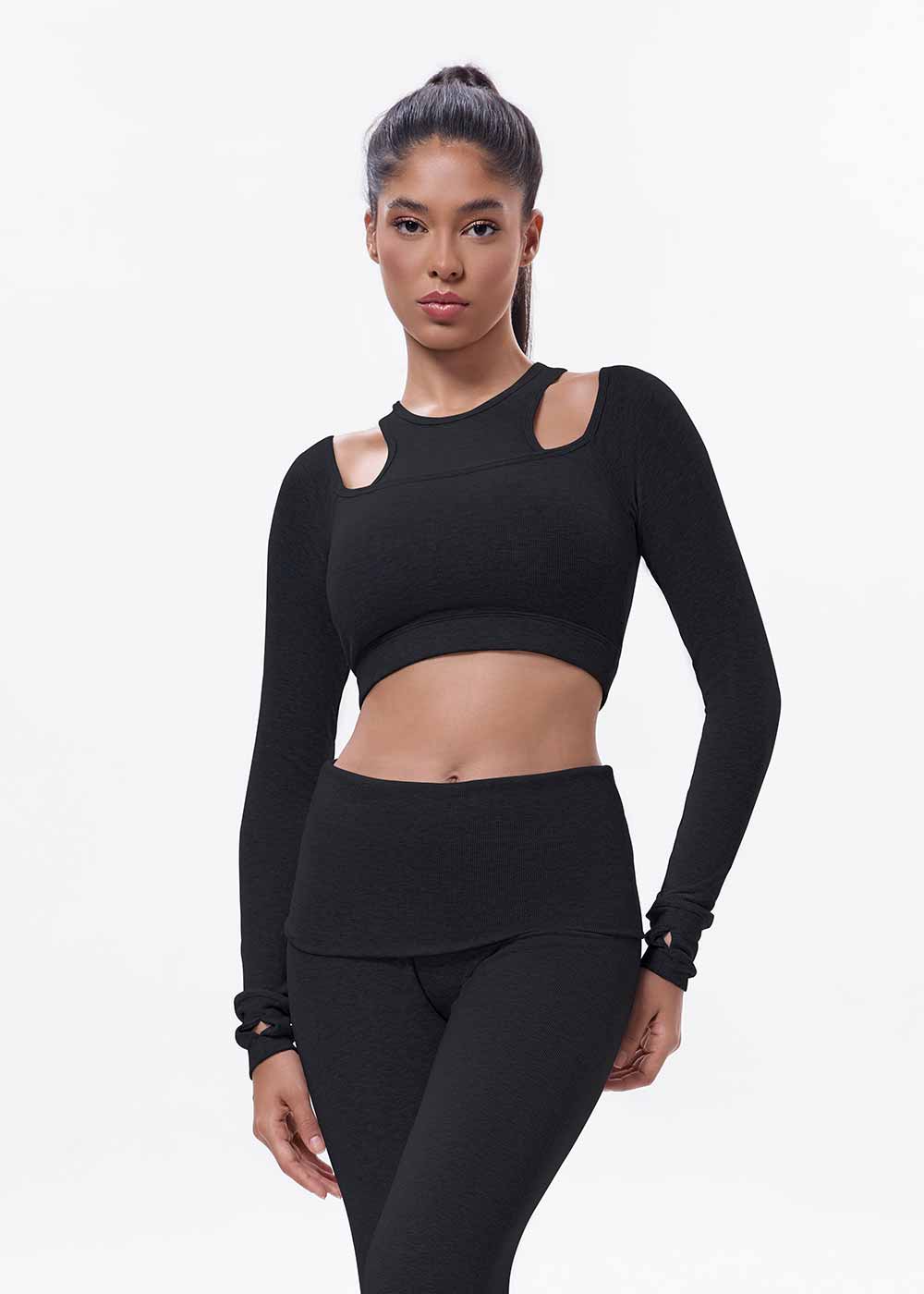 Hollow Out Shoulder Short Crop Fitness Tee