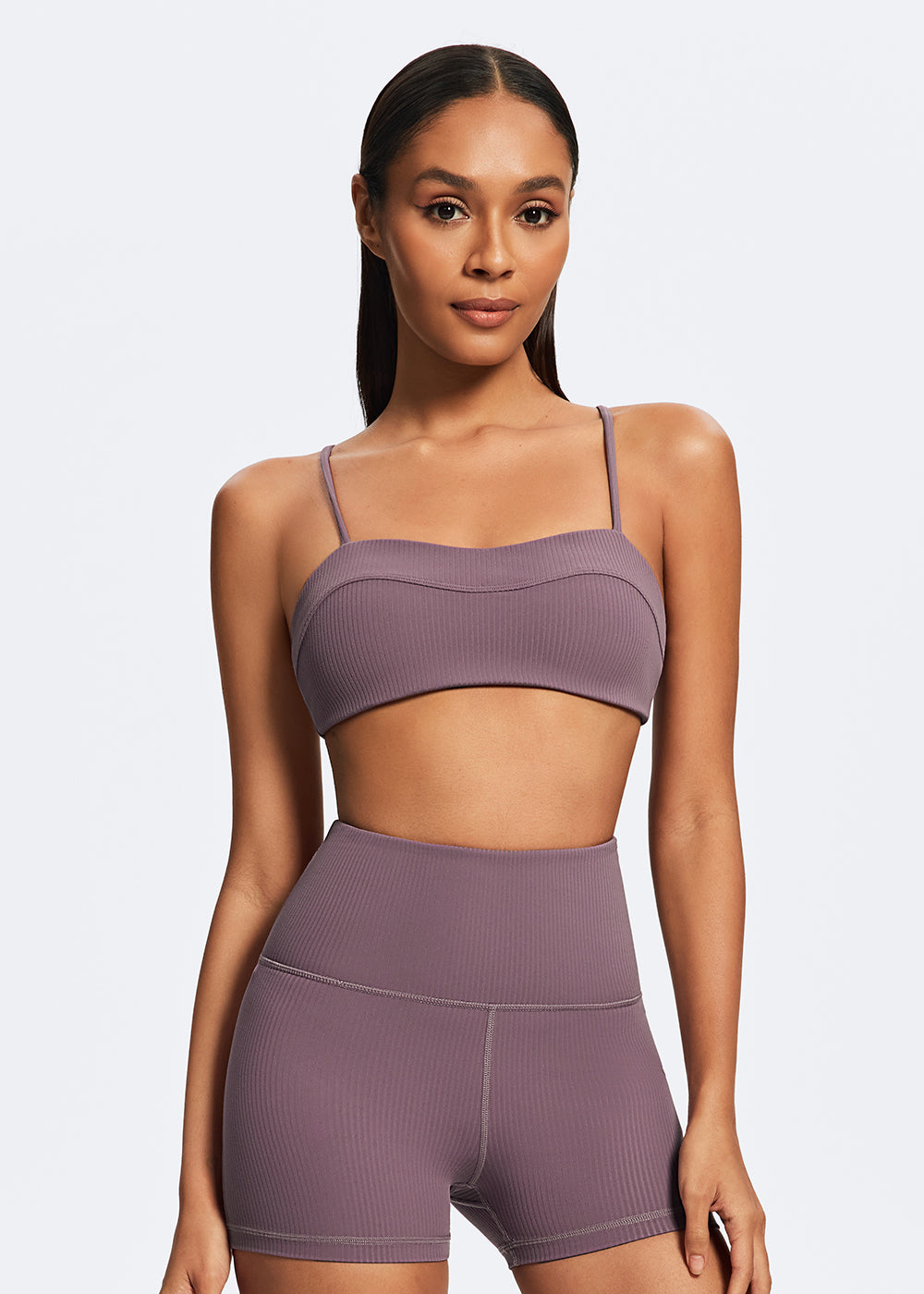 Ribbed Sports Bra with Heart Buckle - front2