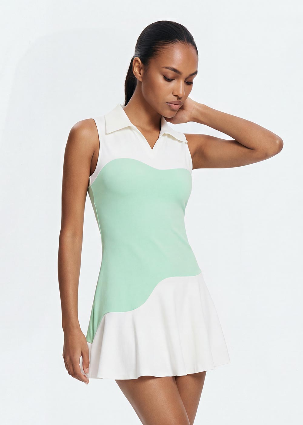 Lapel Color-blocking Square Professional Tennis Dress