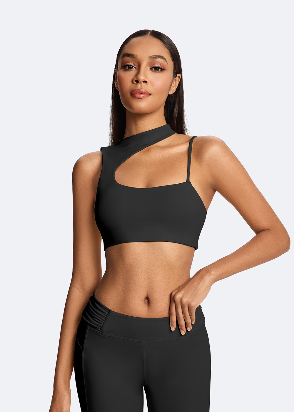 Asymmetrical High-Neck Cutout Sports Bra