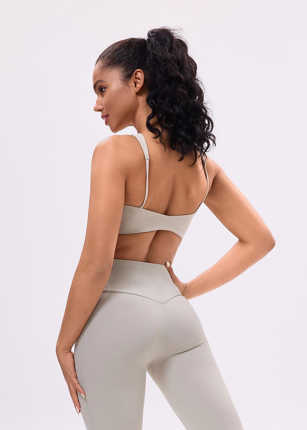 Twist Front Cutout Open-Back Sports Bra Light Gray 3
