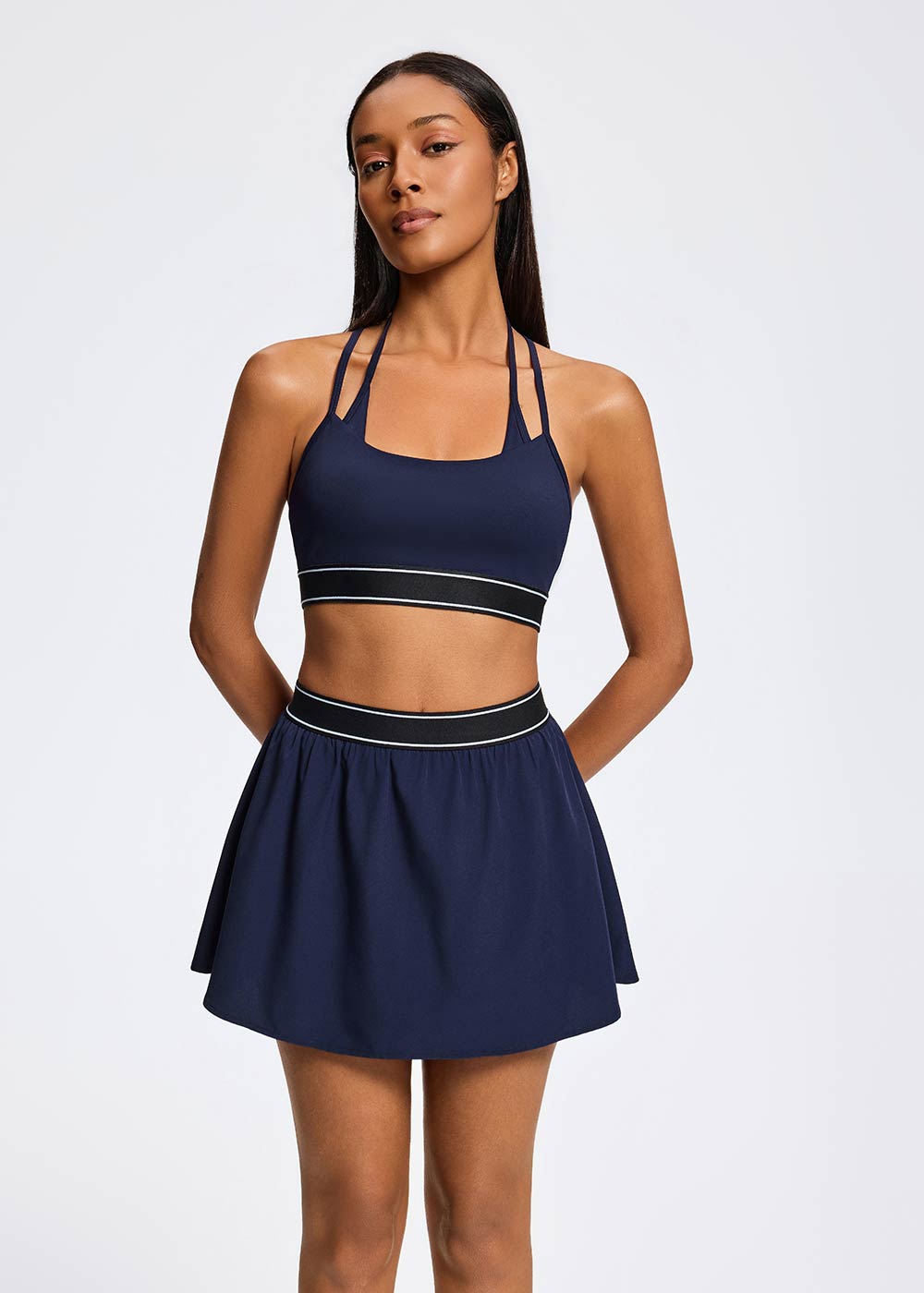 Double Strap Halter Cross Back Sports Bra