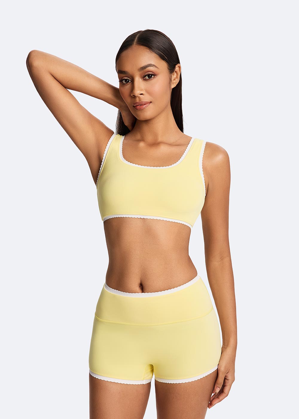 Women's Color-blocking Yellow Lace Bra Front Pose 2