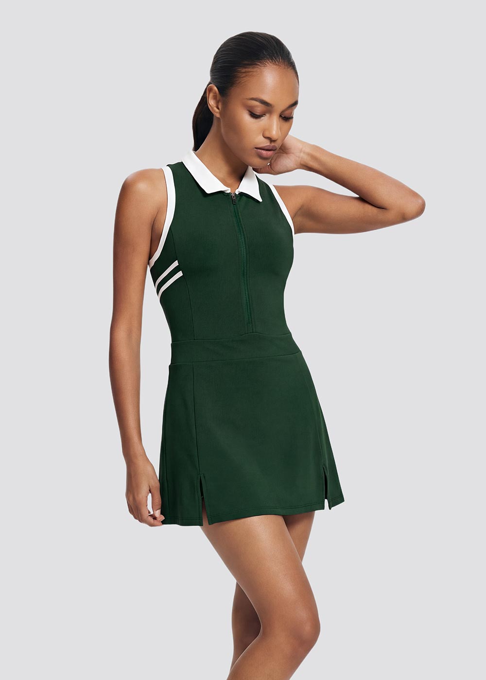Front Middle Zipper Contrasting Color Tennis Dress
