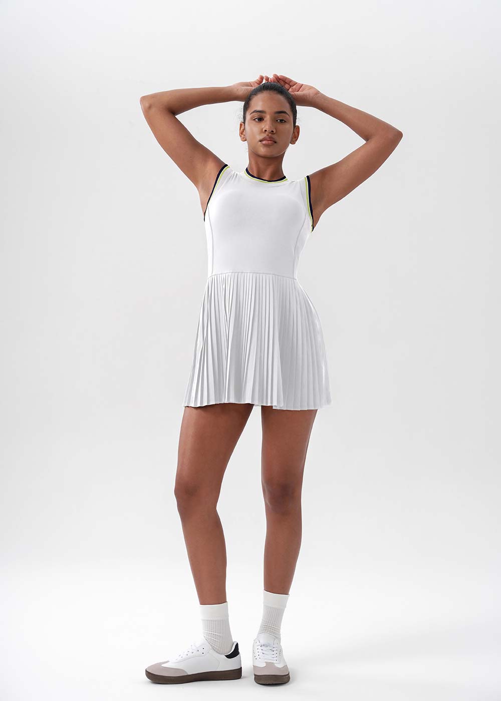 Color Trim Sleeveless Pleated Tennis Dress