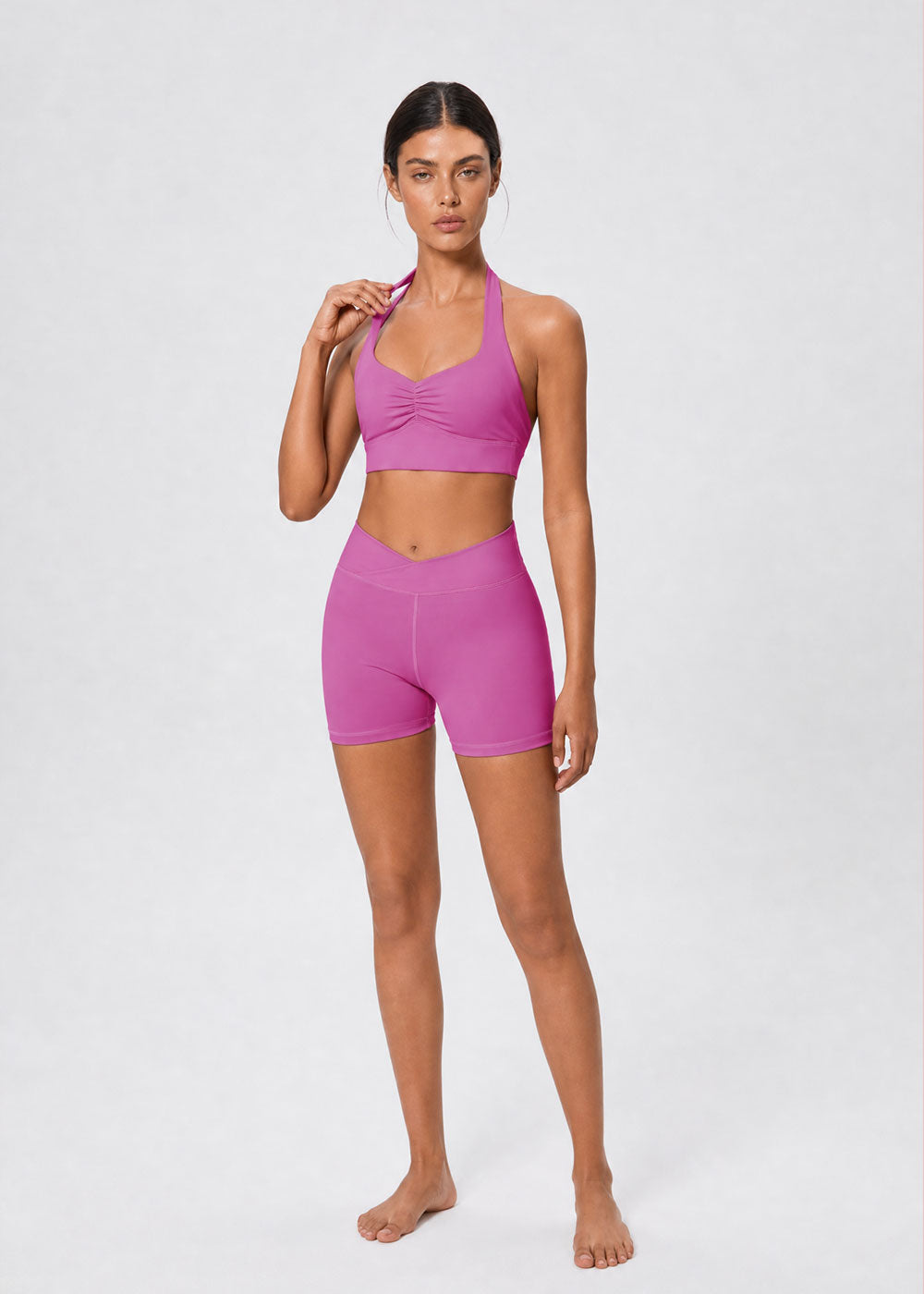 Halter Front Ruched Halter Backless Sports Bra