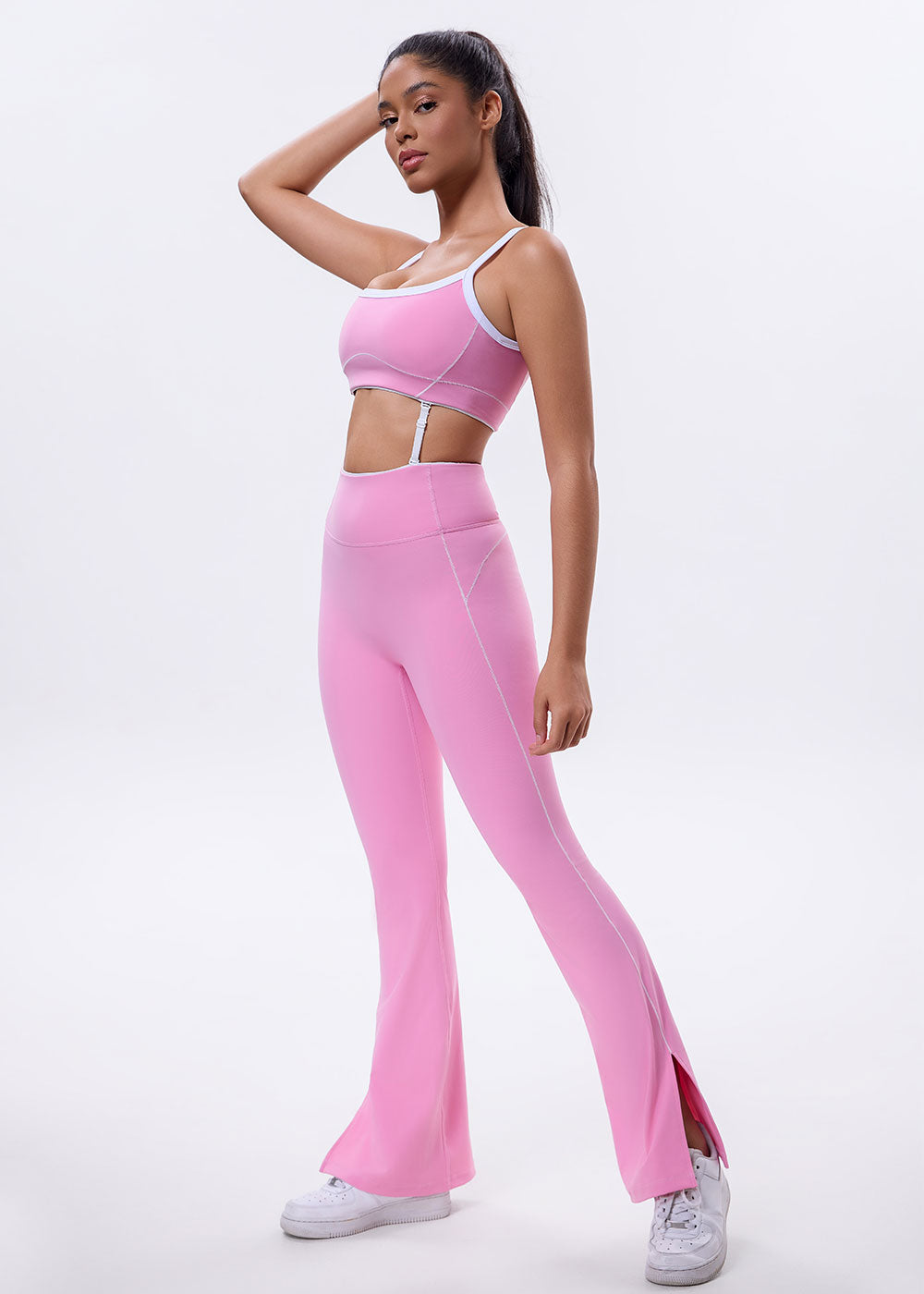 High-Waist Flared Leggings with Slit Hem
