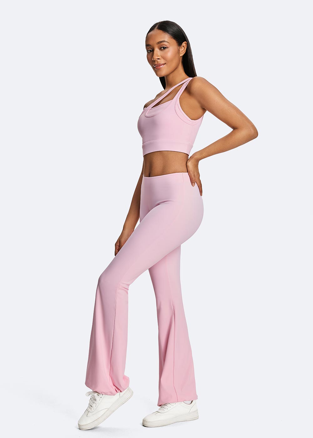 Women's Waist Flared Pants Pink Pose 2