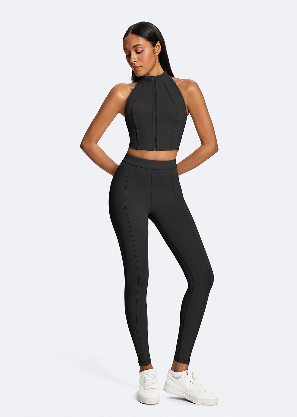 Rivet High-Waist Leggings with Seam