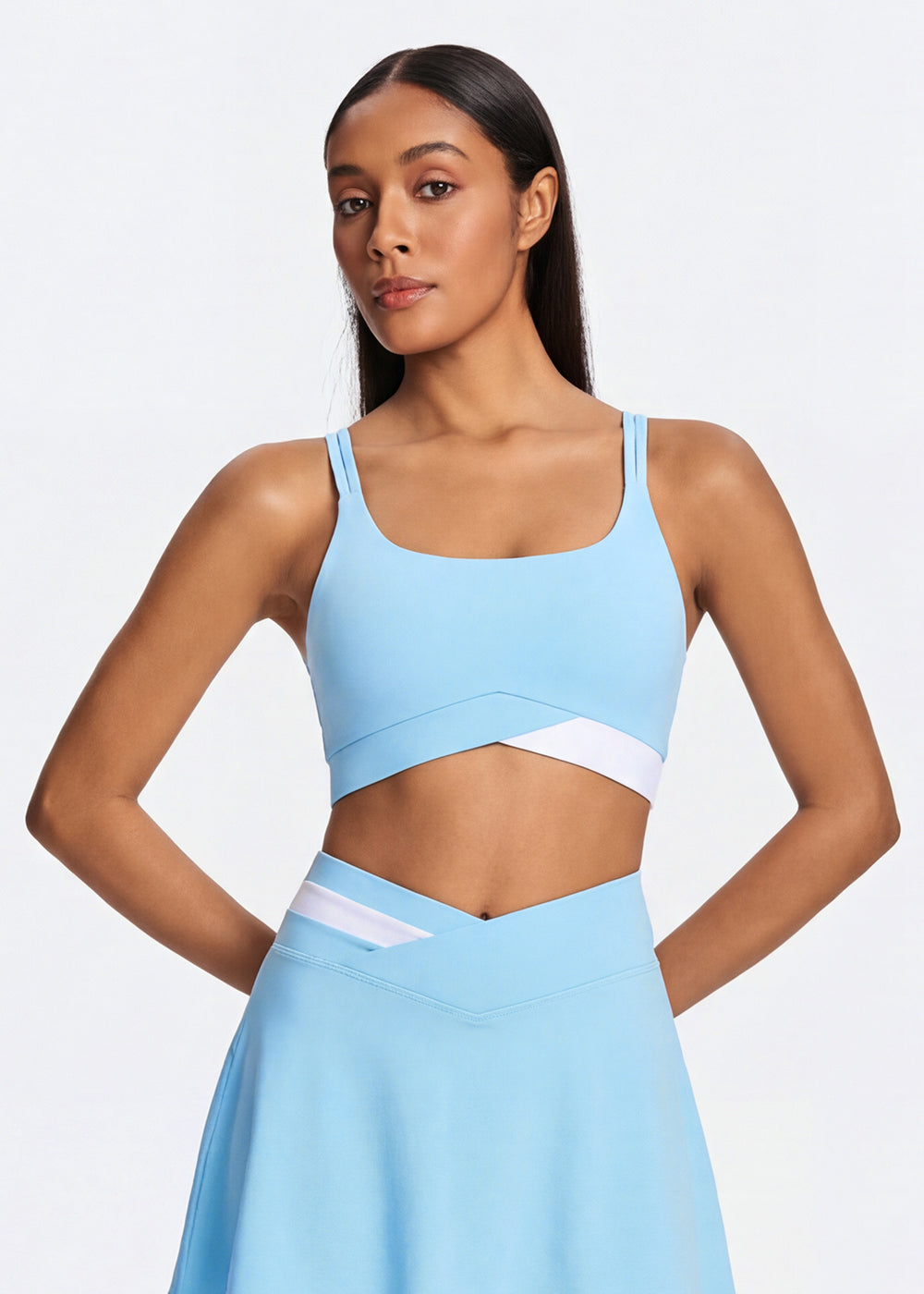 Contrast Color Double Strap Sports Bra - front
