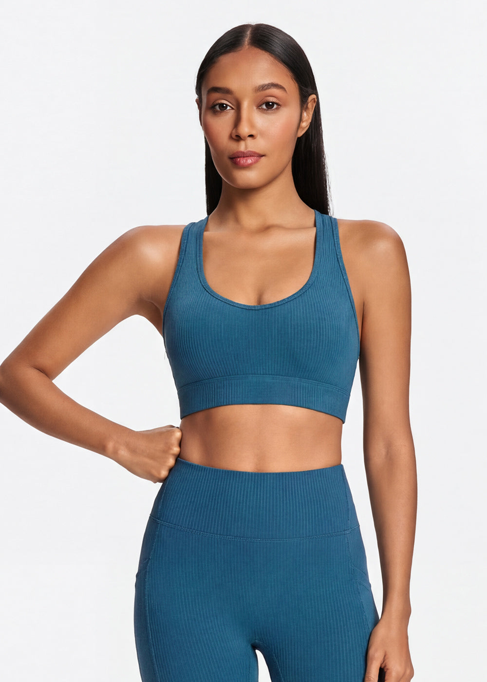 Ribbed Crisscross Back Yoga Bra - front