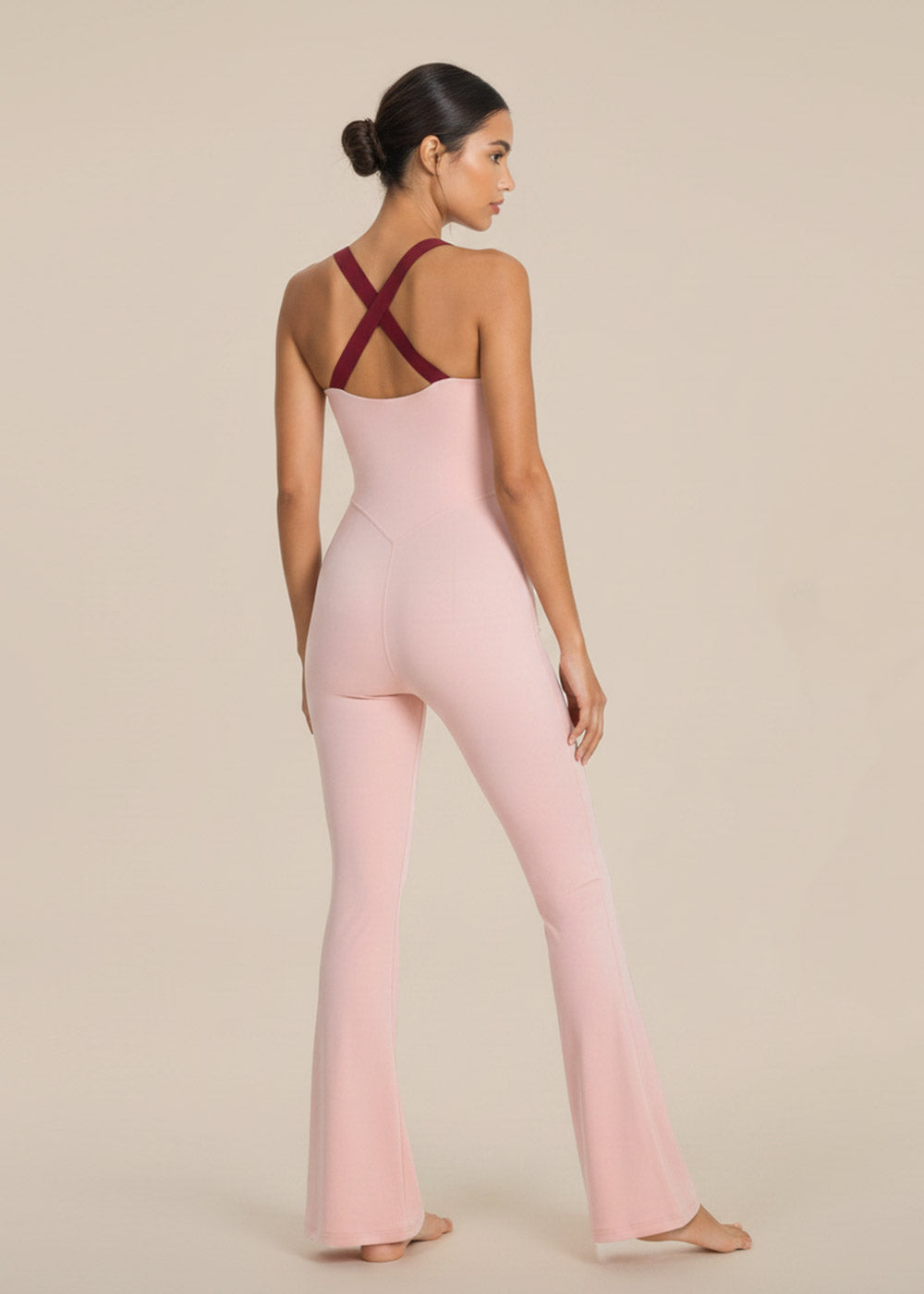 Twist Front Flare Jumpsuit Cross Back Yoga Onesie