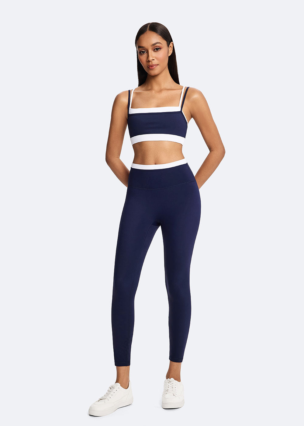 Color-Blocking Minimalist High-Waisted Flat-Front Leggings
