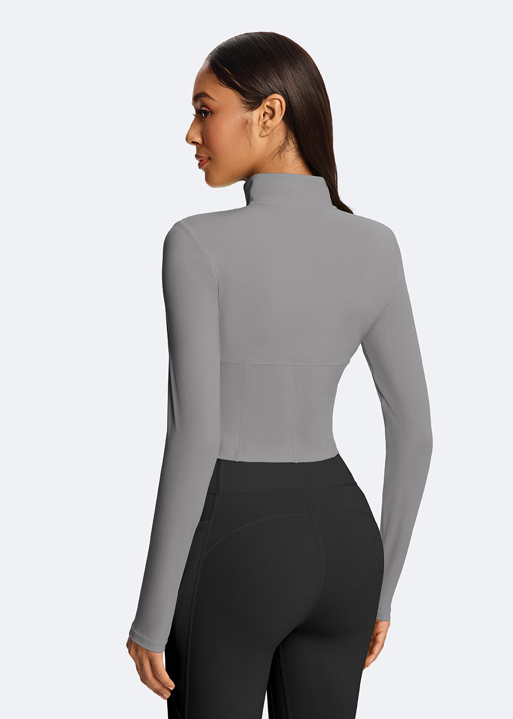 Cropped Zip-Up Mock Neck Sports Jacket