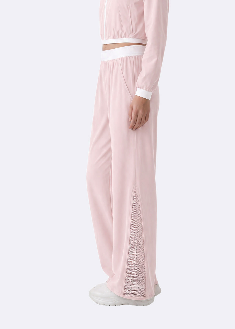 Color-Block Mesh Wide Leg Track Pants