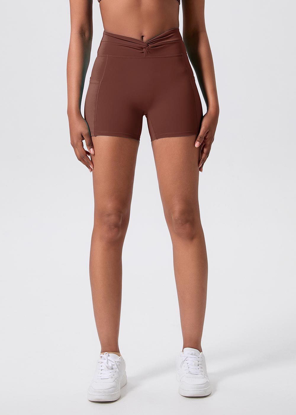 Twist-Waist Biker Shorts with Pockets