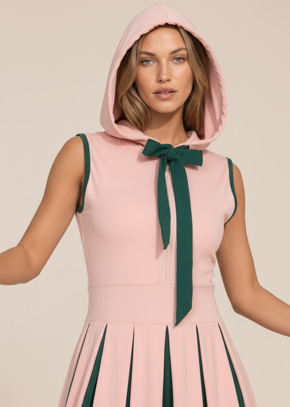 Bow Detail Hooded Pleated Tennis Dress