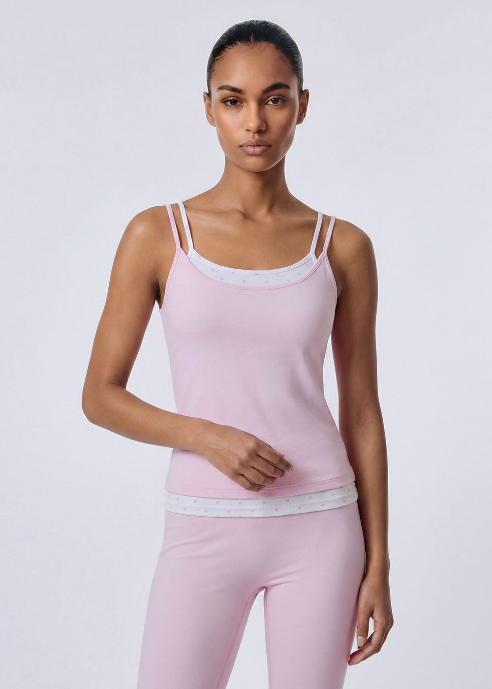 Fake Two-Piece Contrast Trim Cami Tank Top
