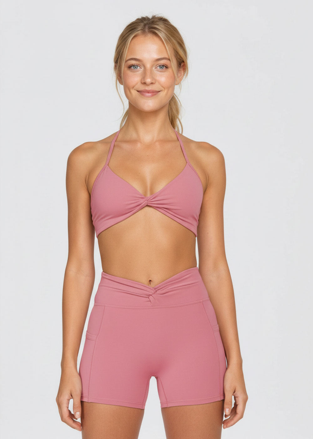 Twist-Waist Biker Shorts with Pockets