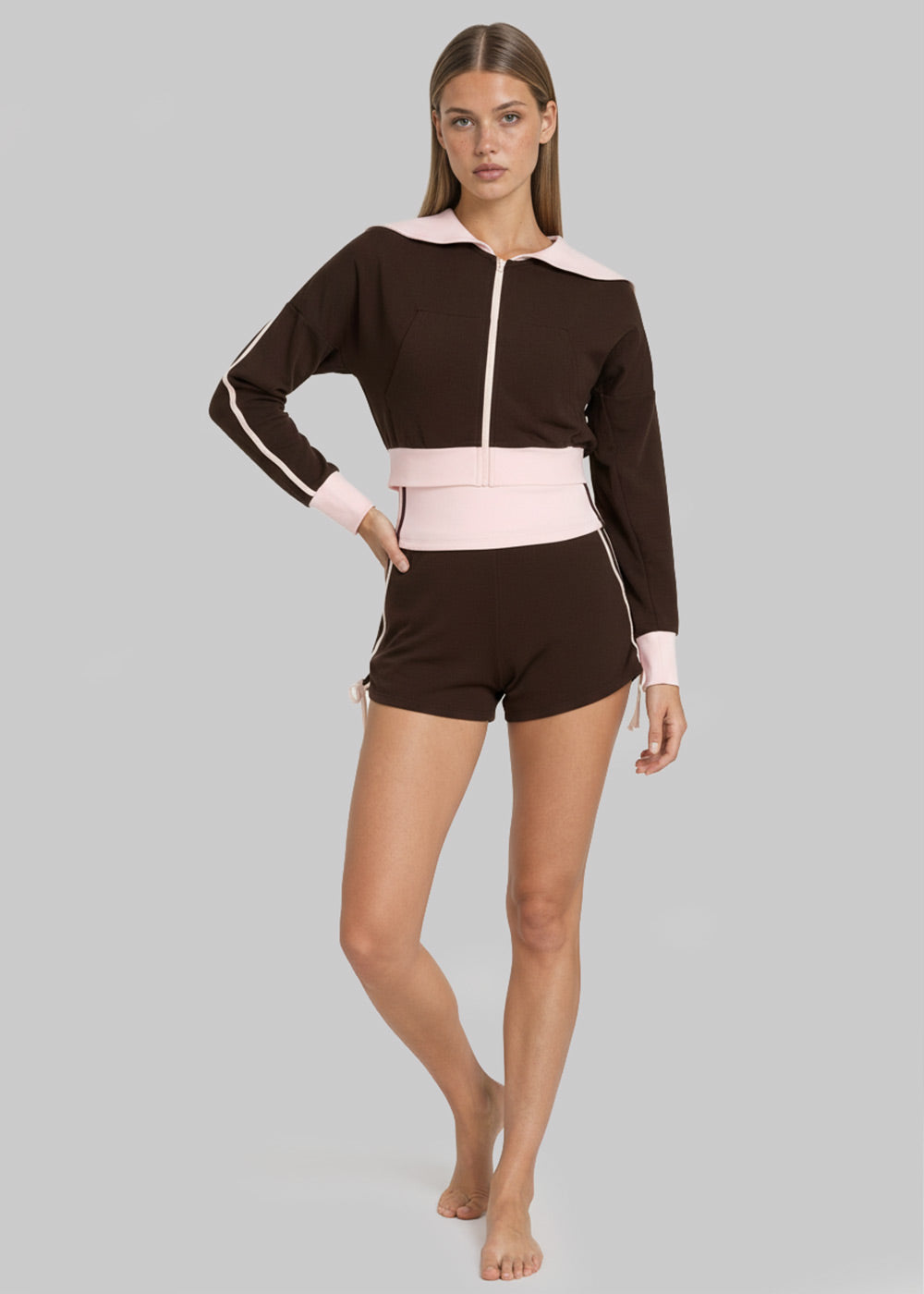 Women's Sailor Collar Cropped Zip-Up Jacket