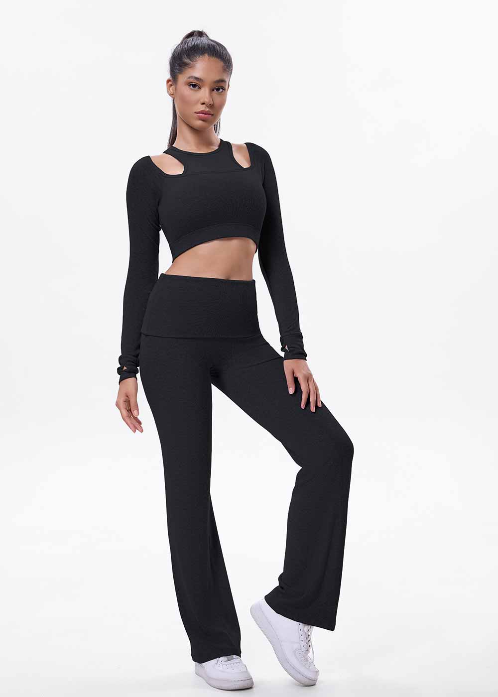 Hollow Out Shoulder Short Crop Fitness Tee