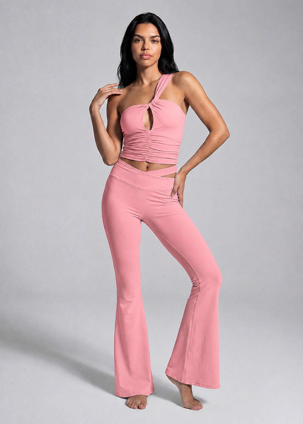 One Shoulder Twist Cutout Sports Bra