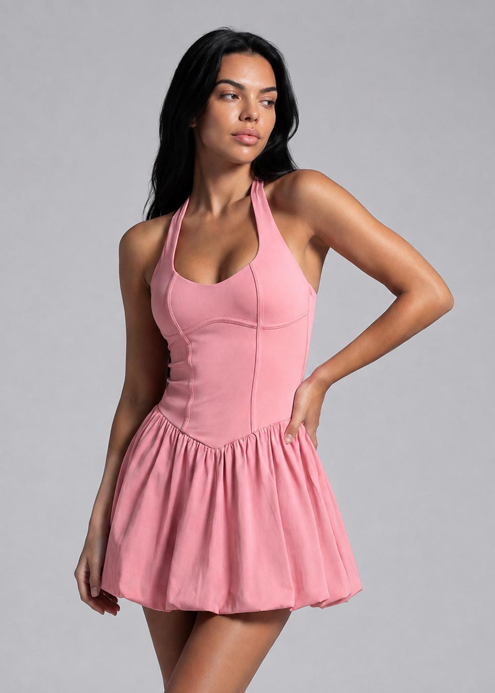 Halter Puff Dress Built in Shorts
