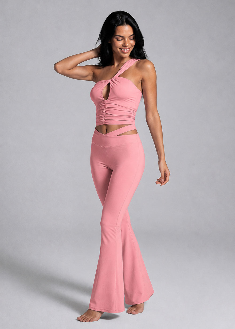 One Shoulder Twist Cutout Sports Bra