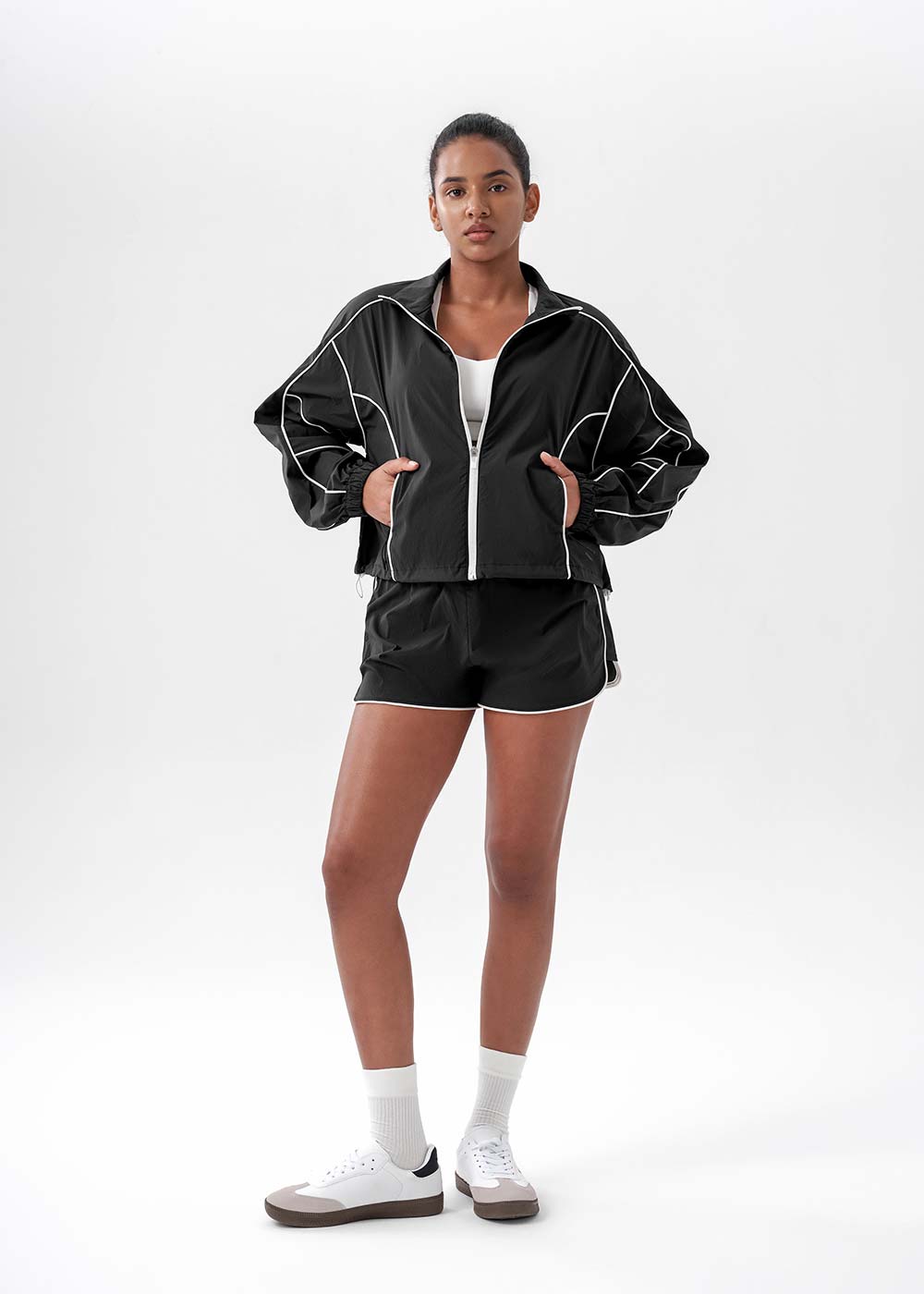 Contrast Piping Cropped Windbreaker